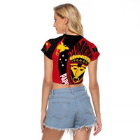 Papua New Guinea Mask Festival Raglan Cropped T Shirt Papua Niugini Tribe Mask Melanesian Pattern LT03 - Polynesian Pride