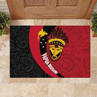 Papua New Guinea Mask Festival Rubber Doormat Papua Niugini Tribe Mask Melanesian Pattern LT03 Red - Polynesian Pride