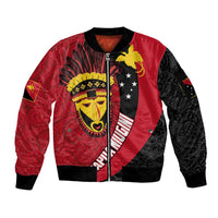 Papua New Guinea Mask Festival Sleeve Zip Bomber Jacket Papua Niugini Tribe Mask Melanesian Pattern