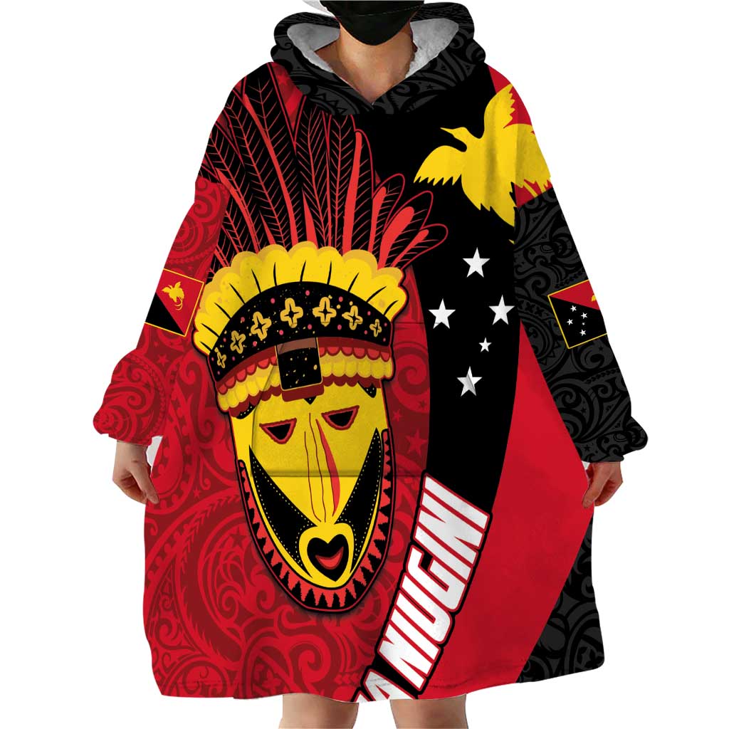 Papua New Guinea Mask Festival Wearable Blanket Hoodie Papua Niugini Tribe Mask Melanesian Pattern