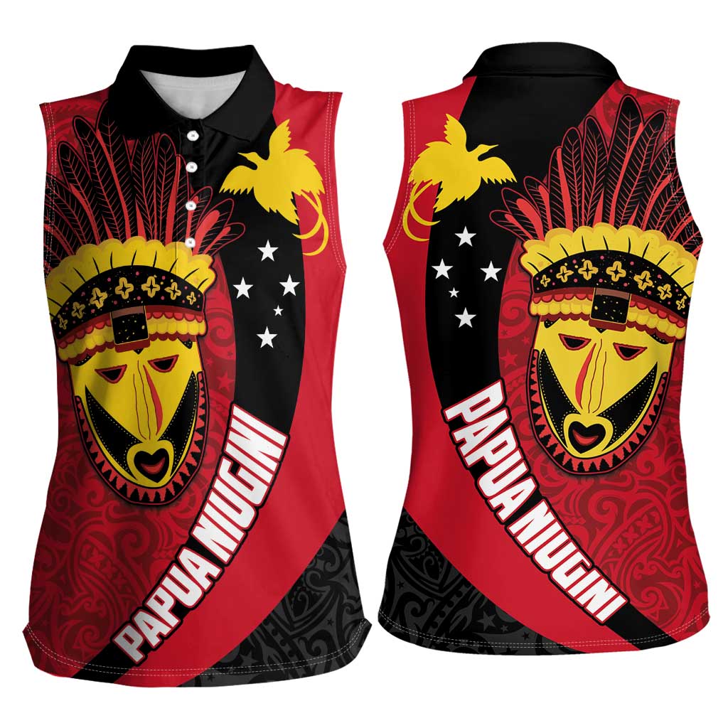 Papua New Guinea Mask Festival Women Sleeveless Polo Shirt Papua Niugini Tribe Mask Melanesian Pattern