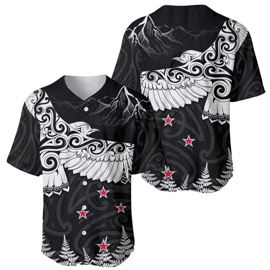 New Zealand Kea Bird Baseball Jersey Maori Tattoo and Silver Fern Black Color LT03 - Polynesian Pride