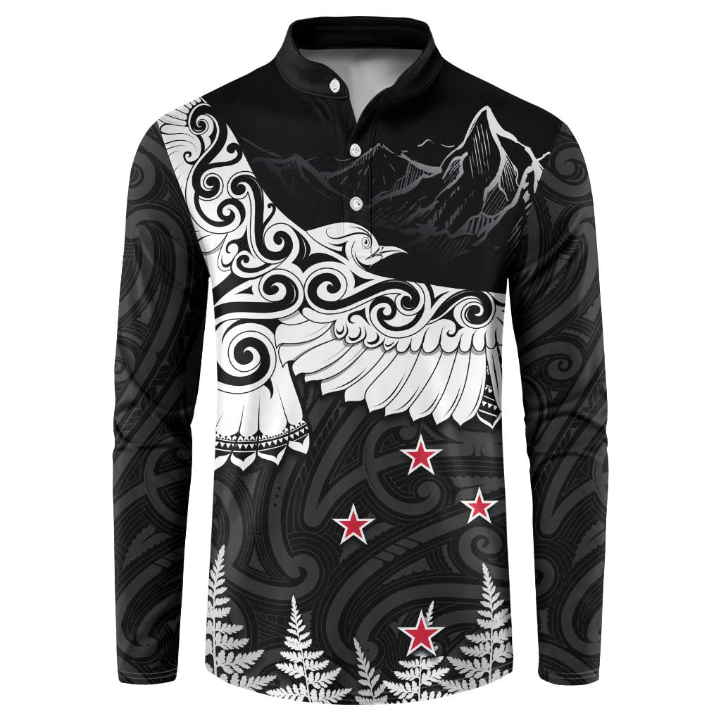 New Zealand Kea Bird Button Sweatshirt Maori Tattoo and Silver Fern Black Color LT03 Black - Polynesian Pride