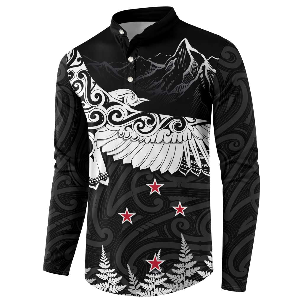 New Zealand Kea Bird Button Sweatshirt Maori Tattoo and Silver Fern Black Color LT03 - Polynesian Pride