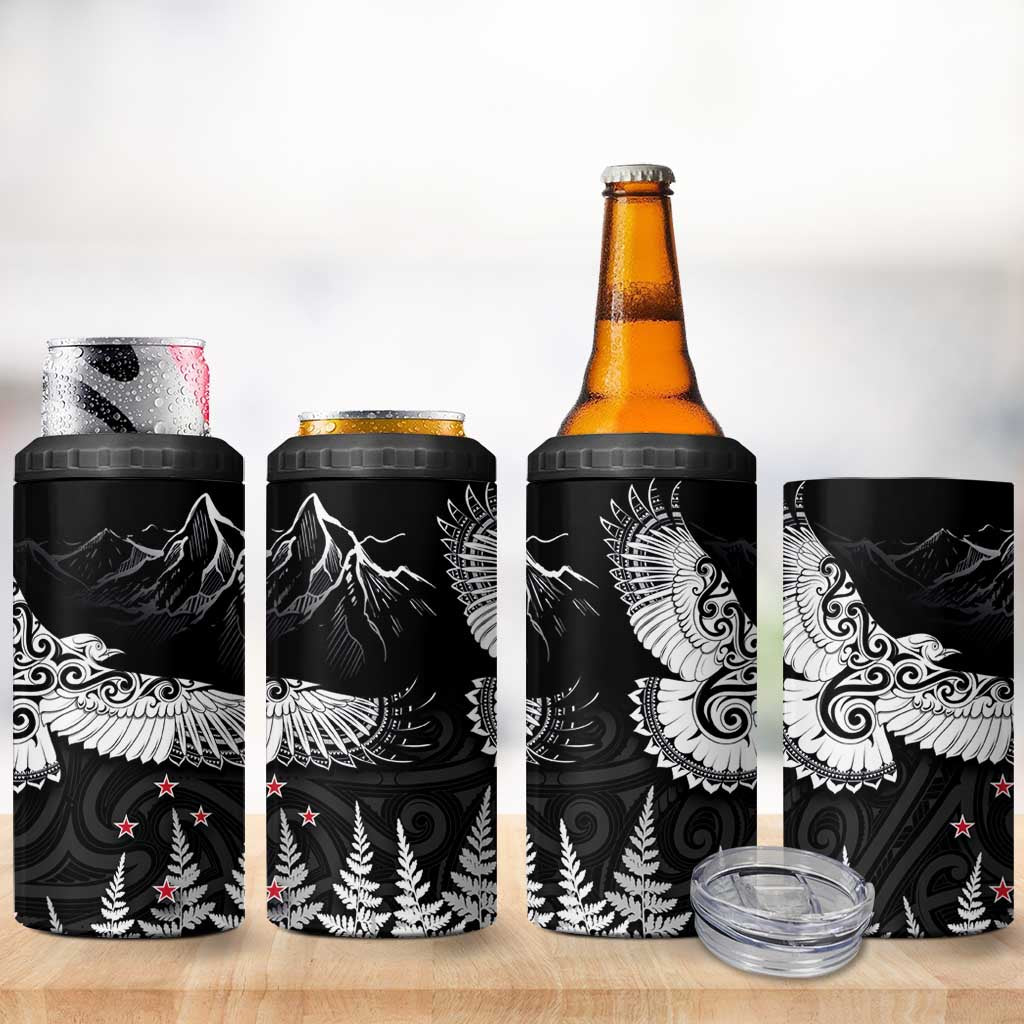 New Zealand Kea Bird 4 in 1 Can Cooler Tumbler Maori Tattoo and Silver Fern Black Color LT03 - Polynesian Pride