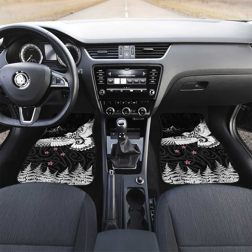 New Zealand Kea Bird Car Mats Maori Tattoo and Silver Fern Black Color LT03 Set 2pcs - Front Black - Polynesian Pride
