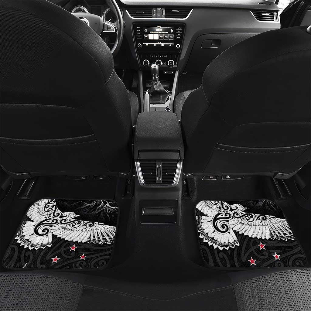 New Zealand Kea Bird Car Mats Maori Tattoo and Silver Fern Black Color LT03 Set 2pcs - Back Black - Polynesian Pride