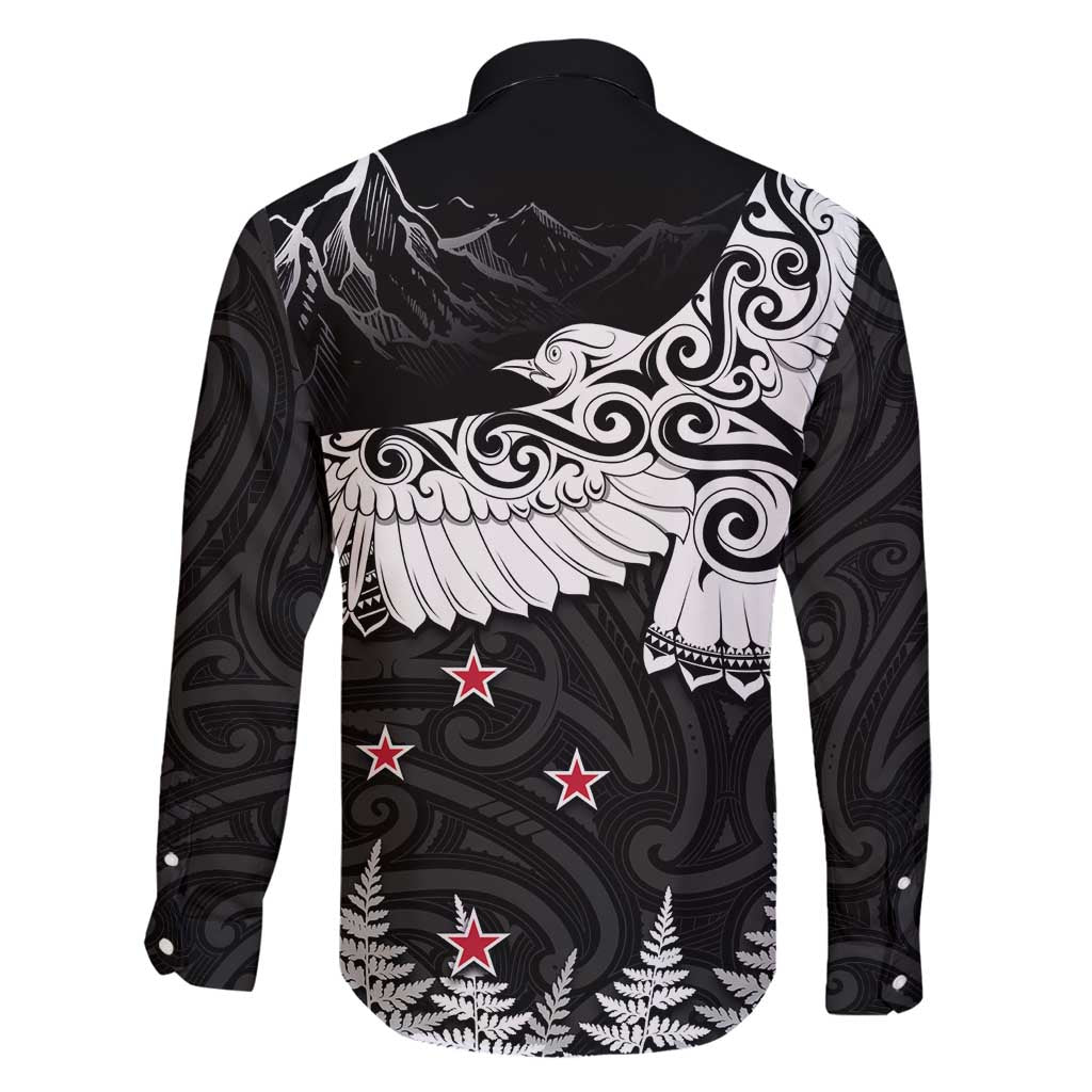 New Zealand Kea Bird Family Matching Long Sleeve Bodycon Dress and Hawaiian Shirt Maori Tattoo and Silver Fern Black Color