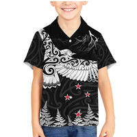 New Zealand Kea Bird Family Matching Mermaid Dress and Hawaiian Shirt Maori Tattoo and Silver Fern Black Color LT03 Son's Shirt Black - Polynesian Pride