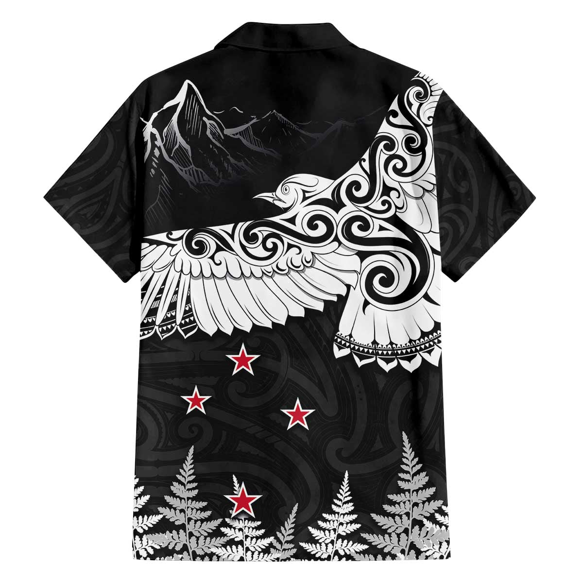 New Zealand Kea Bird Family Matching Off The Shoulder Long Sleeve Dress and Hawaiian Shirt Maori Tattoo and Silver Fern Black Color
