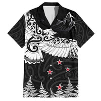 New Zealand Kea Bird Family Matching Summer Maxi Dress and Hawaiian Shirt Maori Tattoo and Silver Fern Black Color LT03 Dad's Shirt - Short Sleeve Black - Polynesian Pride