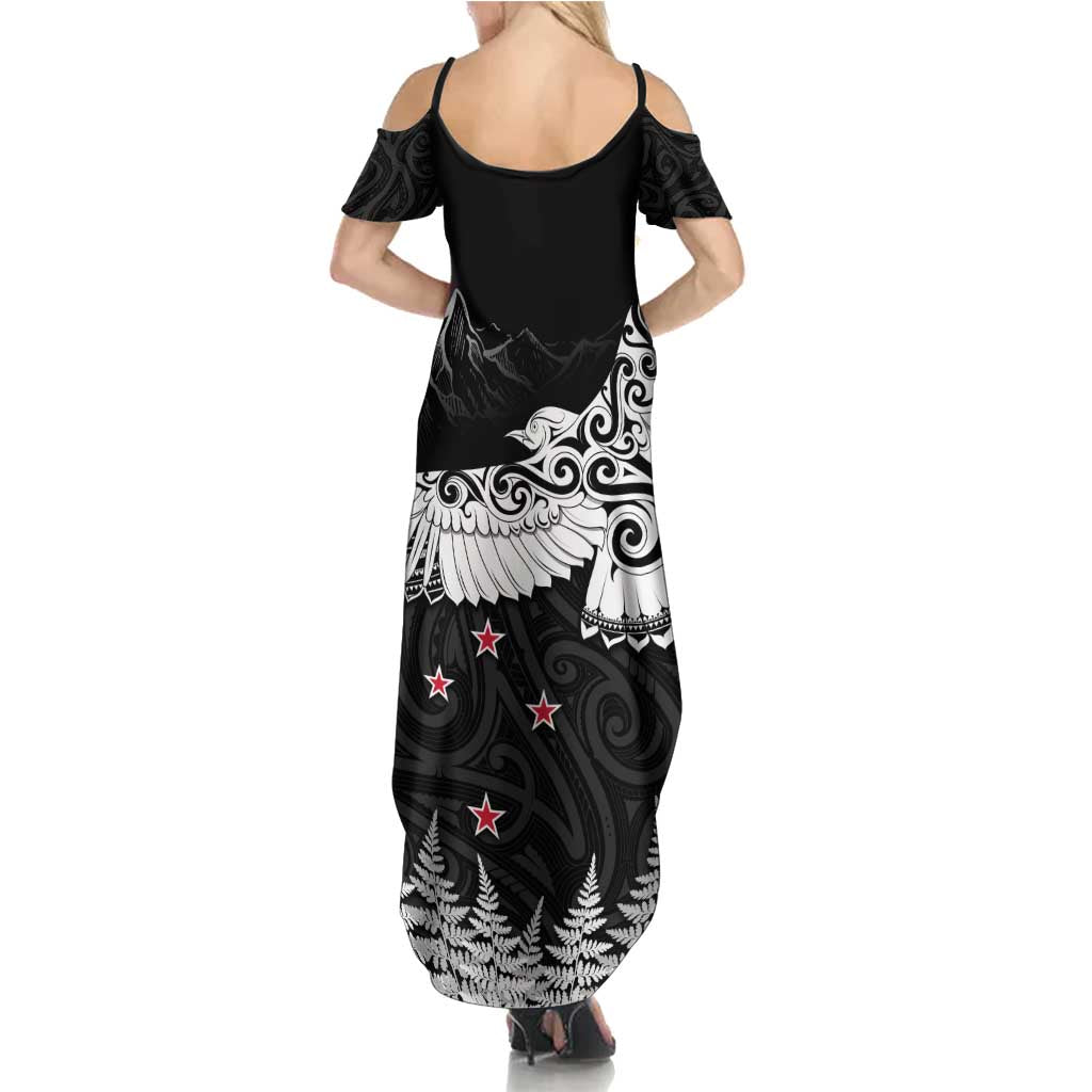 New Zealand Kea Bird Family Matching Summer Maxi Dress and Hawaiian Shirt Maori Tattoo and Silver Fern Black Color LT03 - Polynesian Pride