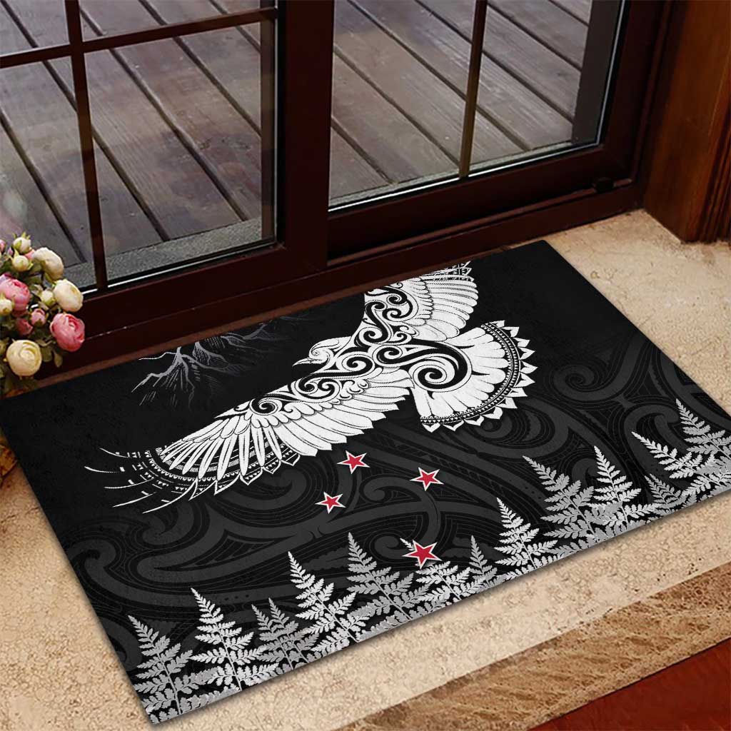New Zealand Kea Bird Rubber Doormat Maori Tattoo and Silver Fern Black Color LT03 - Polynesian Pride