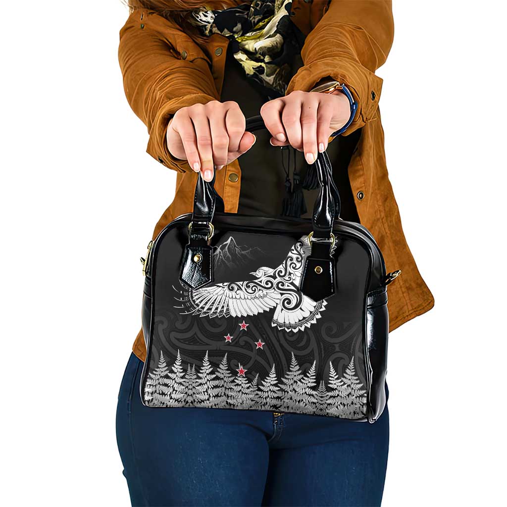 New Zealand Kea Bird Shoulder Handbag Maori Tattoo and Silver Fern Black Color LT03 One Size Black - Polynesian Pride