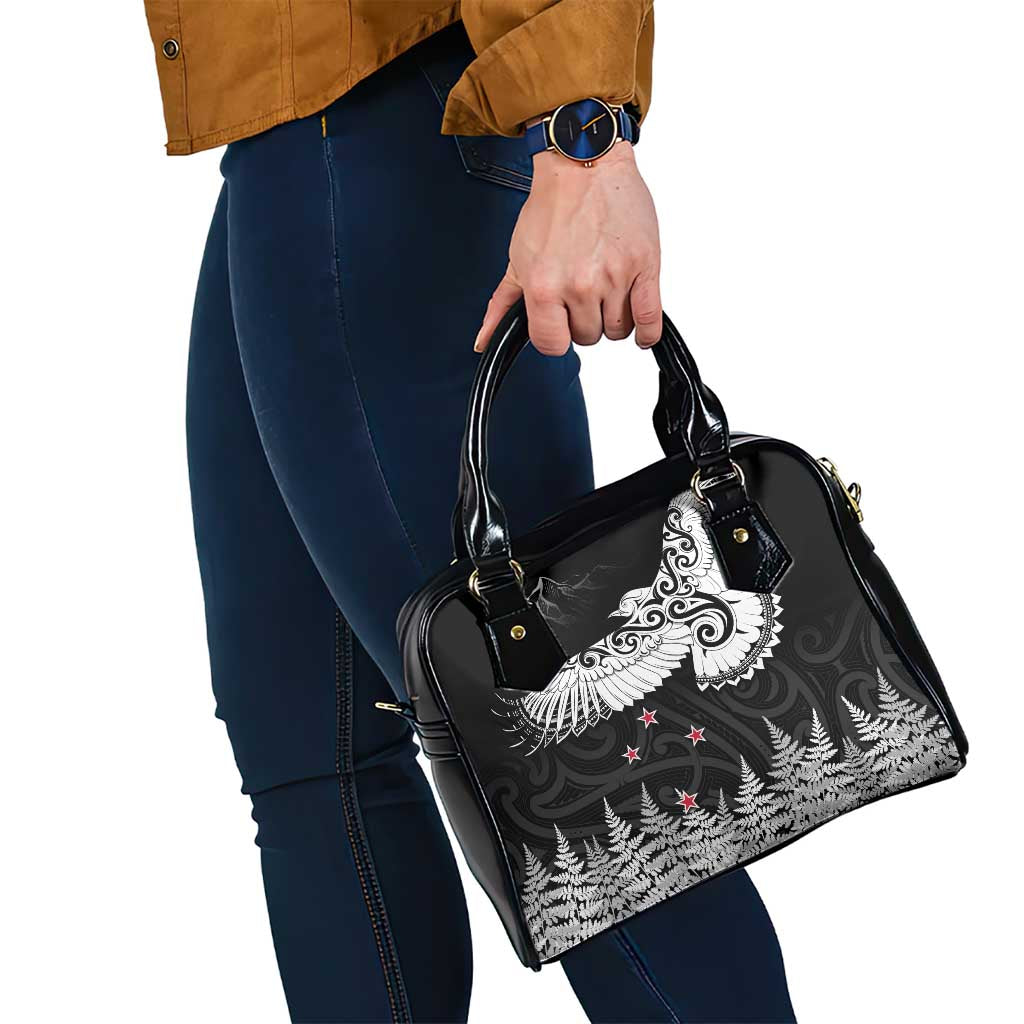 New Zealand Kea Bird Shoulder Handbag Maori Tattoo and Silver Fern Black Color LT03 - Polynesian Pride