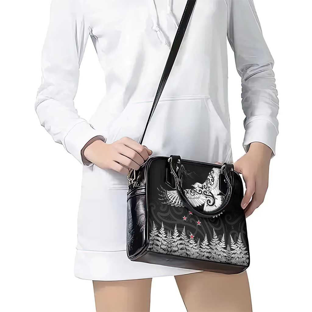 New Zealand Kea Bird Shoulder Handbag Maori Tattoo and Silver Fern Black Color LT03 - Polynesian Pride