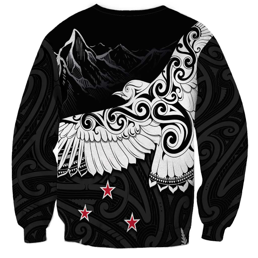 New Zealand Kea Bird Sweatshirt Maori Tattoo and Silver Fern Black Color LT03 - Polynesian Pride