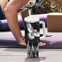 New Zealand Kea Bird Tumbler With Handle Maori Tattoo and Silver Fern Black Color