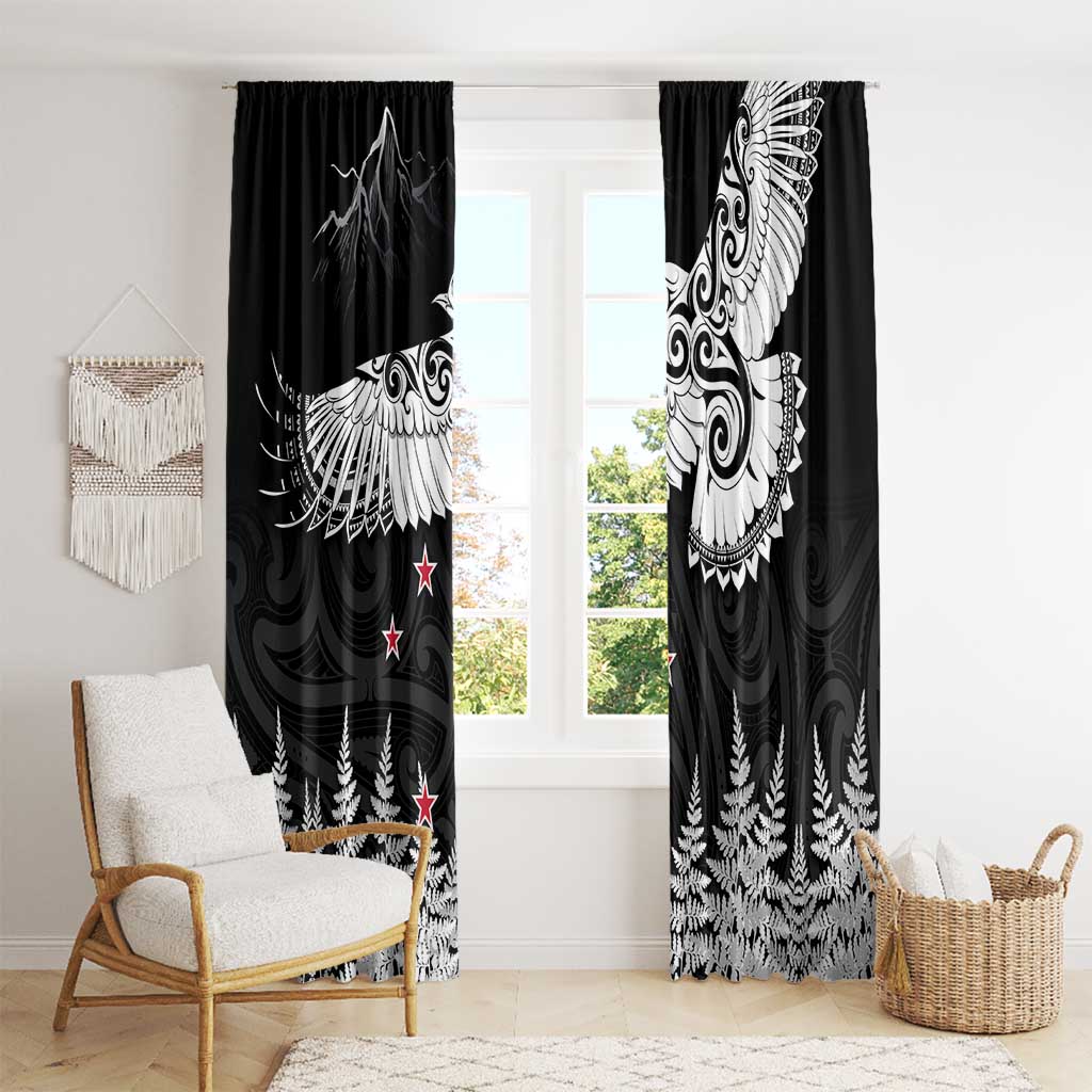 New Zealand Kea Bird Window Curtain Maori Tattoo and Silver Fern Black Color