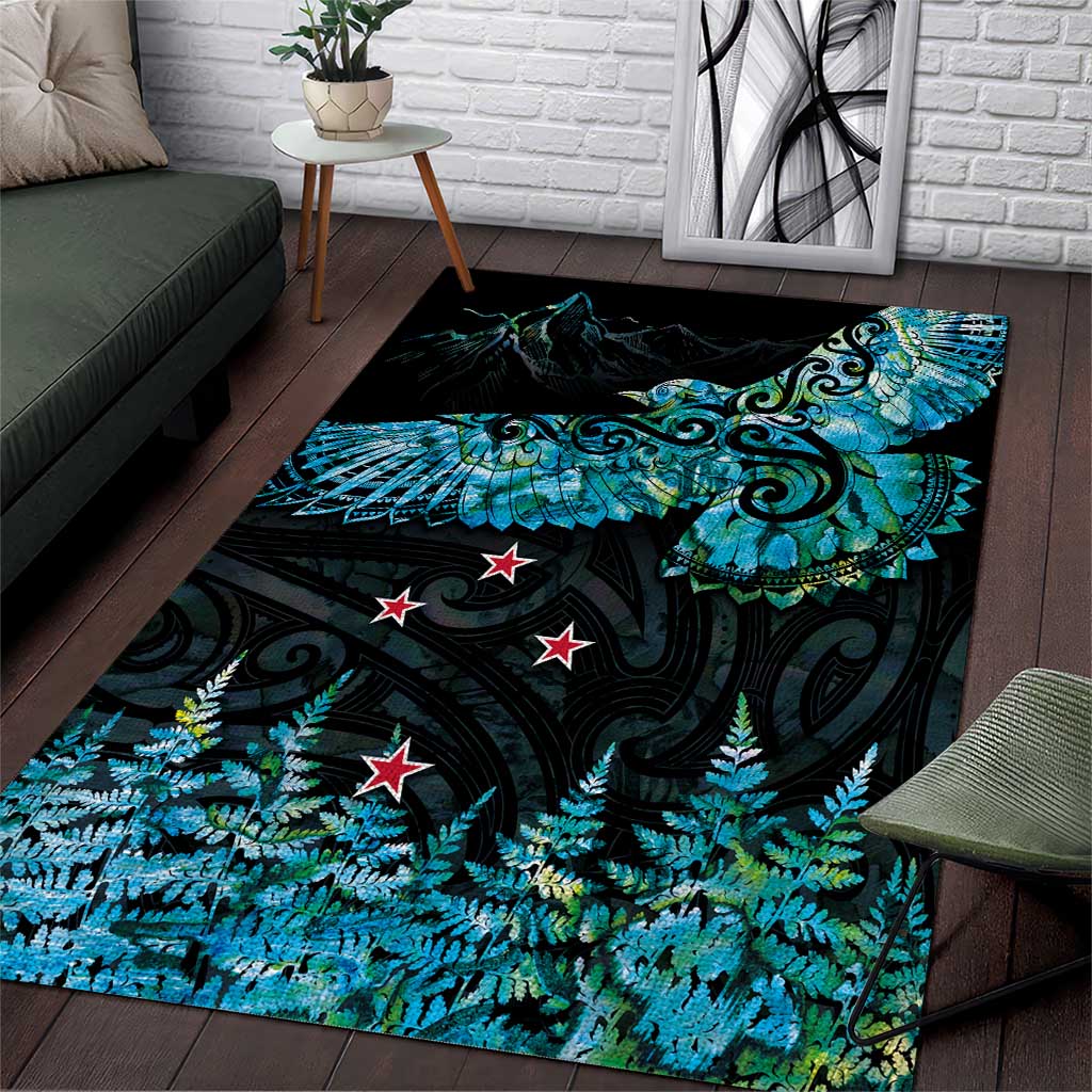 New Zealand Kea Bird Area Rug Maori Tattoo and Silver Fern Paua Shell Style