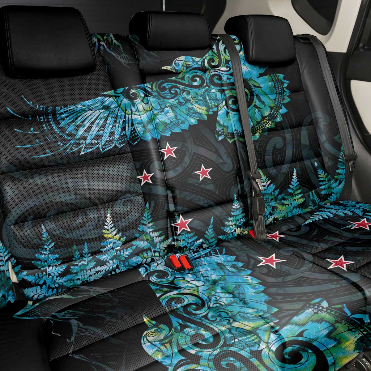 New Zealand Kea Bird Back Car Seat Cover Maori Tattoo and Silver Fern Paua Shell Style
