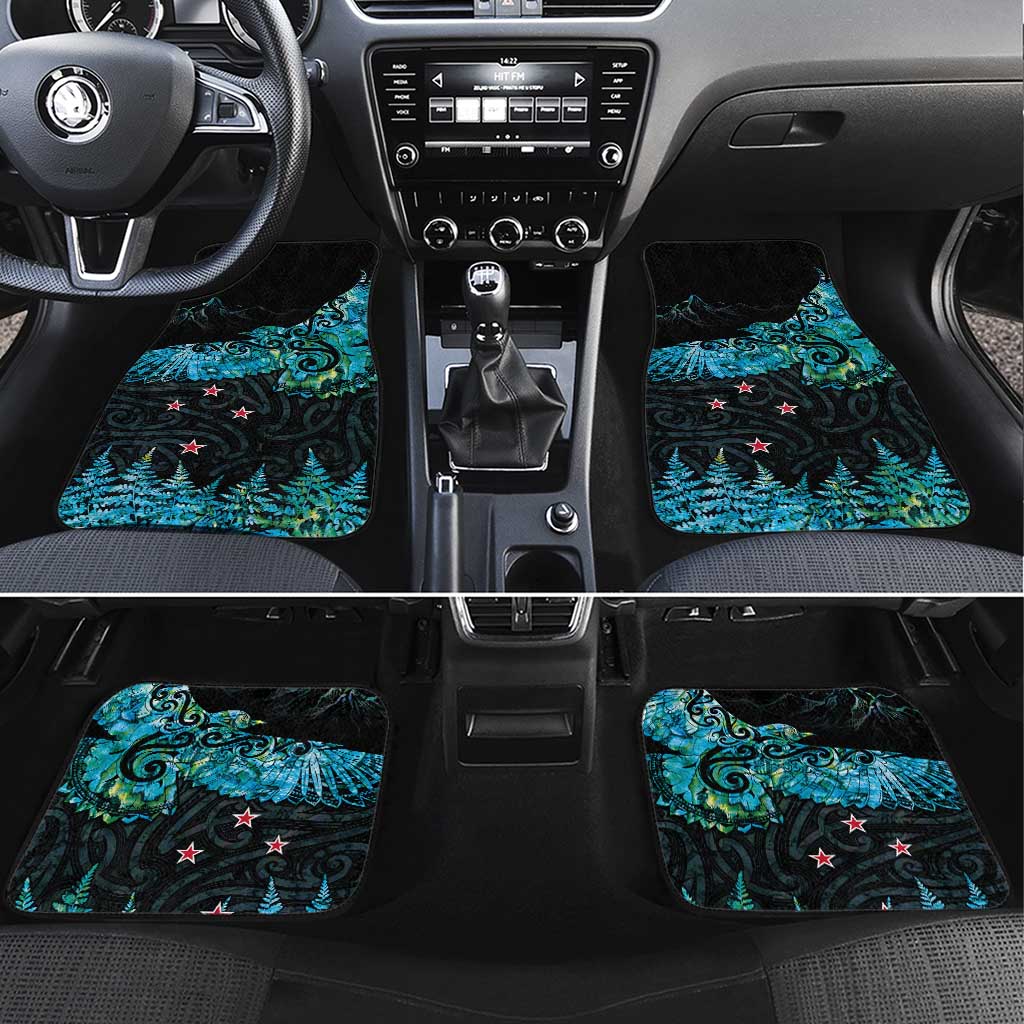 New Zealand Kea Bird Car Mats Maori Tattoo and Silver Fern Paua Shell Style LT03 Set 4pcs Black - Polynesian Pride