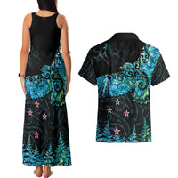 New Zealand Kea Bird Couples Matching Tank Maxi Dress and Hawaiian Shirt Maori Tattoo and Silver Fern Paua Shell Style LT03 - Polynesian Pride
