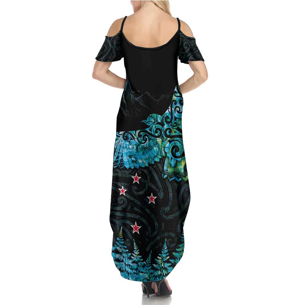 New Zealand Kea Bird Family Matching Summer Maxi Dress and Hawaiian Shirt Maori Tattoo and Silver Fern Paua Shell Style LT03 - Polynesian Pride
