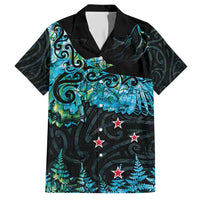 New Zealand Kea Bird Hawaiian Shirt Maori Tattoo and Silver Fern Paua Shell Style LT03 Black - Polynesian Pride