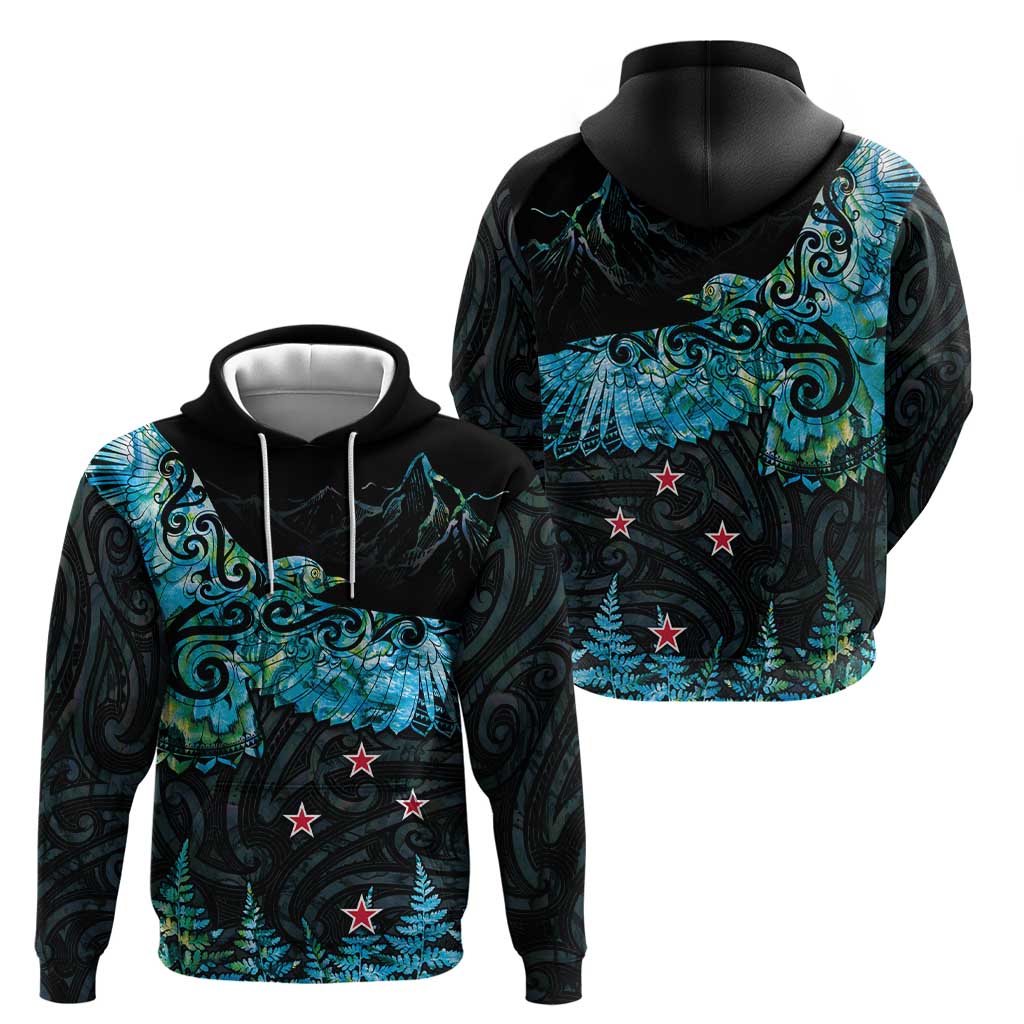 New Zealand Kea Bird Hoodie Maori Tattoo and Silver Fern Paua Shell Style