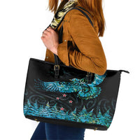 New Zealand Kea Bird Leather Tote Bag Maori Tattoo and Silver Fern Paua Shell Style LT03 Black - Polynesian Pride