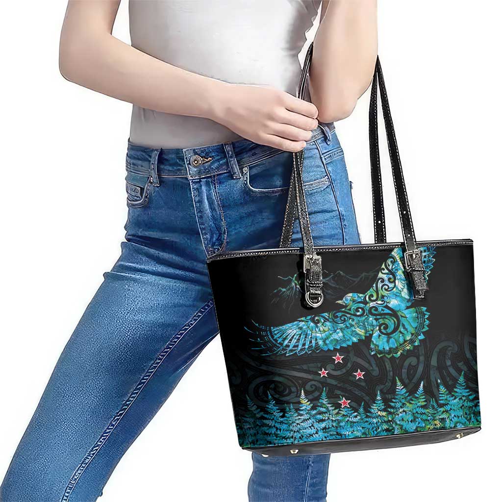 New Zealand Kea Bird Leather Tote Bag Maori Tattoo and Silver Fern Paua Shell Style LT03 - Polynesian Pride