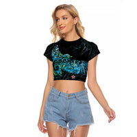 New Zealand Kea Bird Raglan Cropped T Shirt Maori Tattoo and Silver Fern Paua Shell Style LT03 Female Black - Polynesian Pride