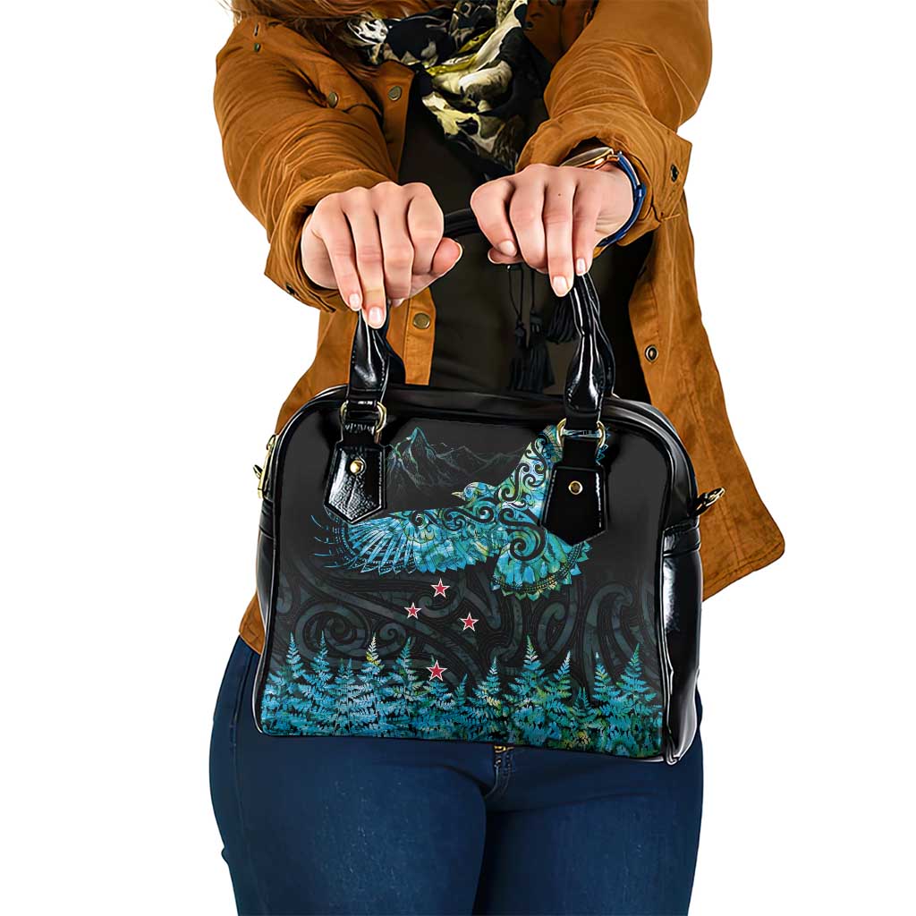 New Zealand Kea Bird Shoulder Handbag Maori Tattoo and Silver Fern Paua Shell Style LT03 One Size Black - Polynesian Pride