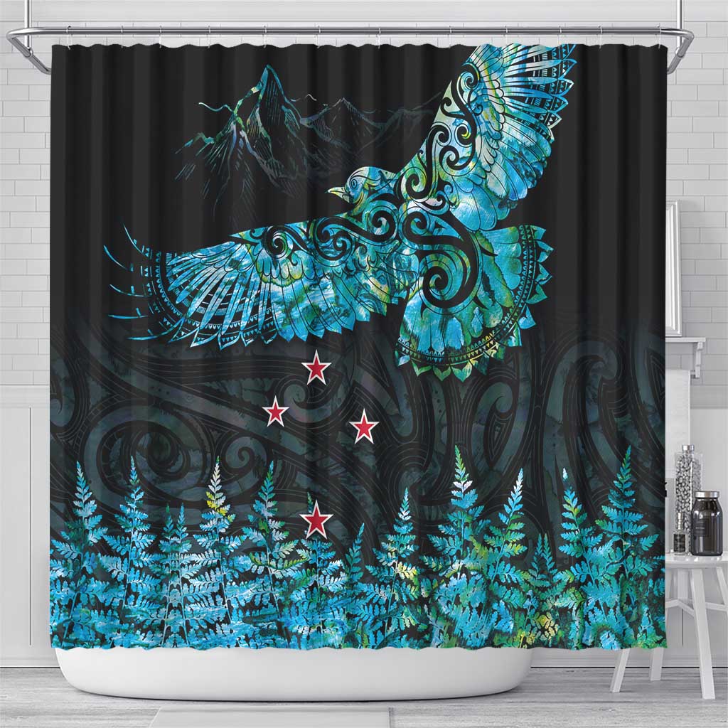 New Zealand Kea Bird Shower Curtain Maori Tattoo and Silver Fern Paua Shell Style LT03 - Polynesian Pride