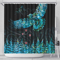 New Zealand Kea Bird Shower Curtain Maori Tattoo and Silver Fern Paua Shell Style LT03 - Polynesian Pride