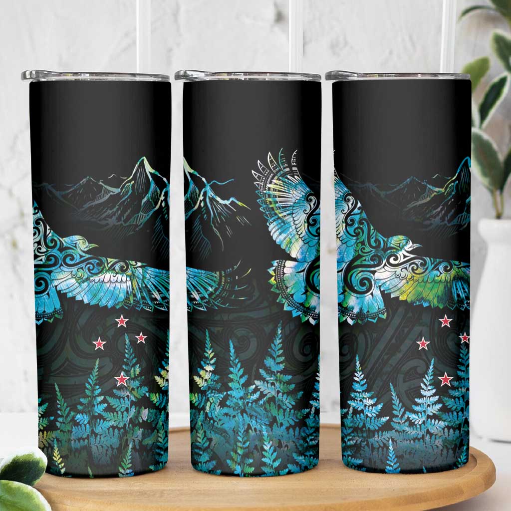 New Zealand Kea Bird Skinny Tumbler Maori Tattoo and Silver Fern Paua Shell Style