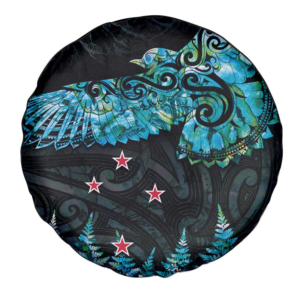 New Zealand Kea Bird Spare Tire Cover Maori Tattoo and Silver Fern Paua Shell Style