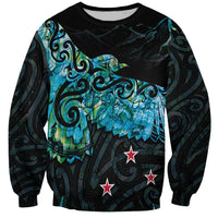 New Zealand Kea Bird Sweatshirt Maori Tattoo and Silver Fern Paua Shell Style LT03 Unisex Black - Polynesian Pride