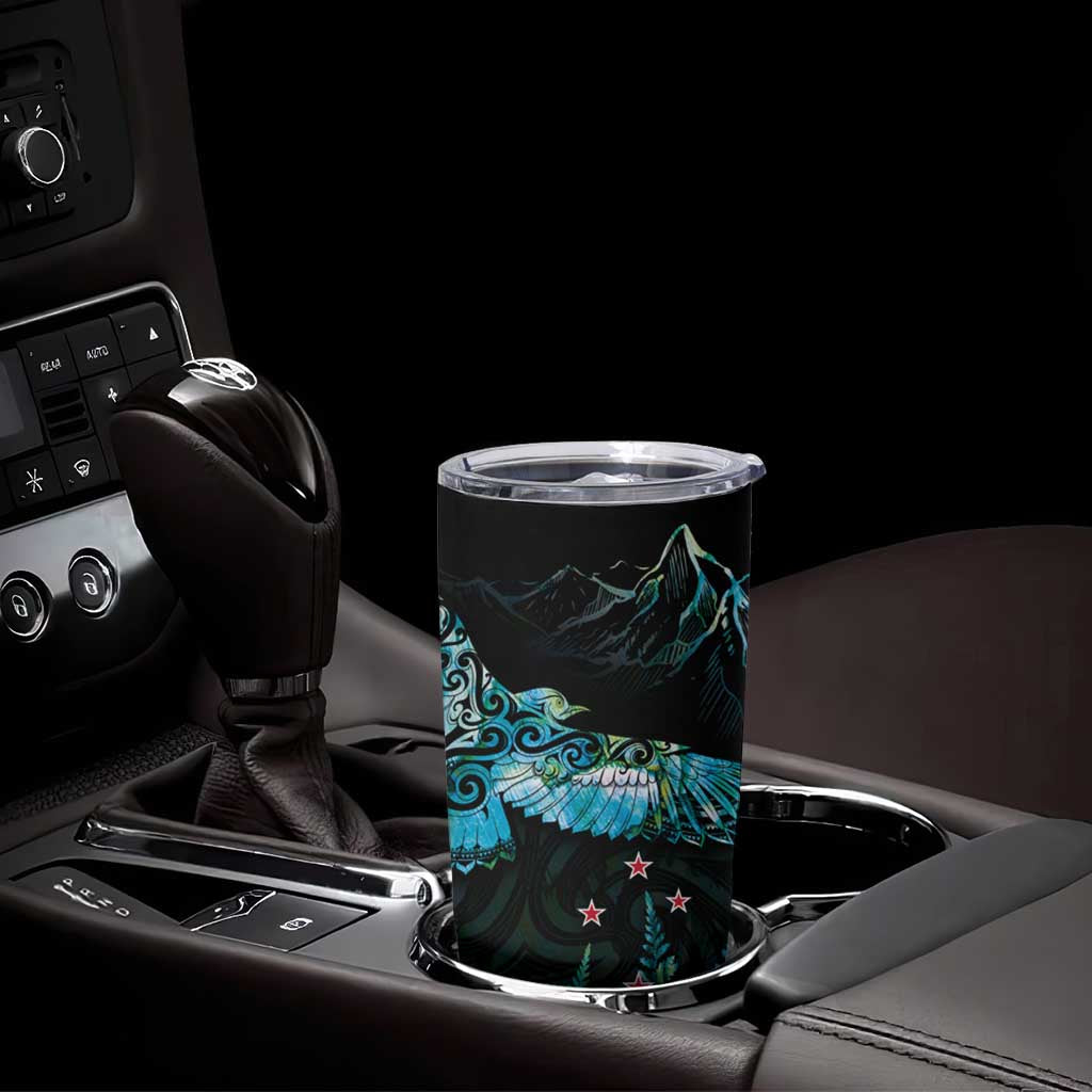 New Zealand Kea Bird Tumbler Cup Maori Tattoo and Silver Fern Paua Shell Style LT03 - Polynesian Pride