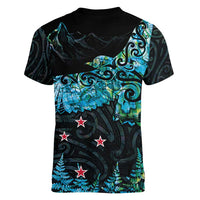 New Zealand Kea Bird Women V-Neck T-Shirt Maori Tattoo and Silver Fern Paua Shell Style LT03 - Polynesian Pride