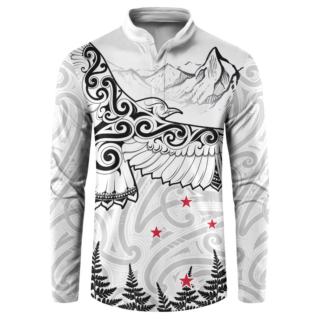 New Zealand Kea Bird Button Sweatshirt Maori Tattoo and Silver Fern White Color LT03 White - Polynesian Pride