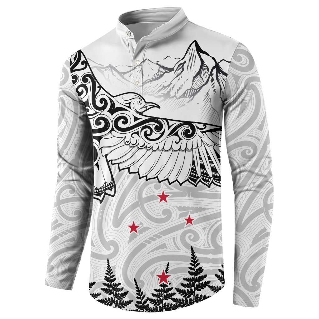 New Zealand Kea Bird Button Sweatshirt Maori Tattoo and Silver Fern White Color LT03 - Polynesian Pride