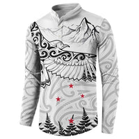 New Zealand Kea Bird Button Sweatshirt Maori Tattoo and Silver Fern White Color LT03 - Polynesian Pride