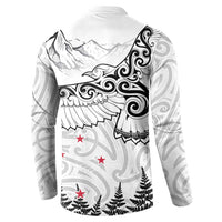 New Zealand Kea Bird Button Sweatshirt Maori Tattoo and Silver Fern White Color LT03 - Polynesian Pride