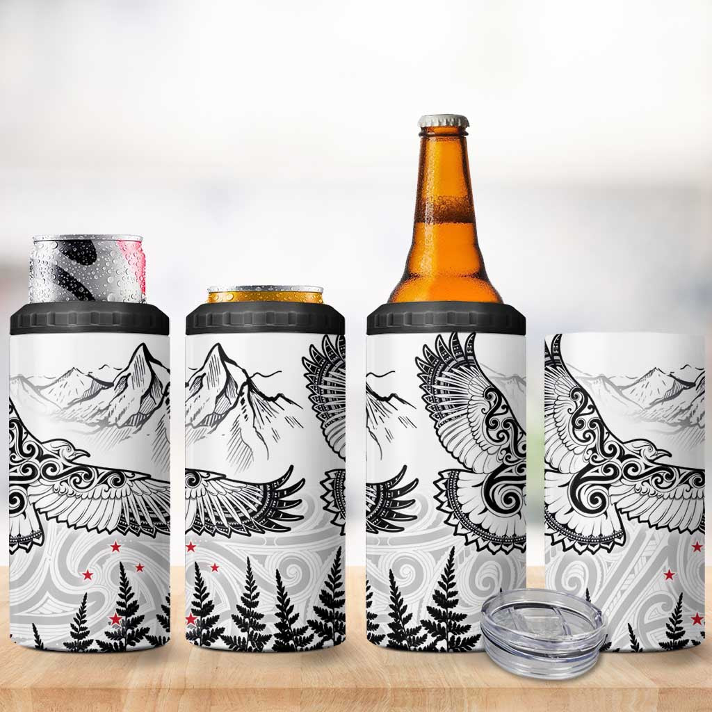 New Zealand Kea Bird 4 in 1 Can Cooler Tumbler Maori Tattoo and Silver Fern White Color LT03 - Polynesian Pride