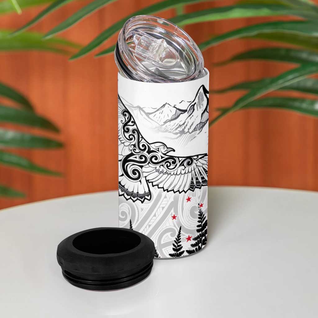 New Zealand Kea Bird 4 in 1 Can Cooler Tumbler Maori Tattoo and Silver Fern White Color LT03 - Polynesian Pride