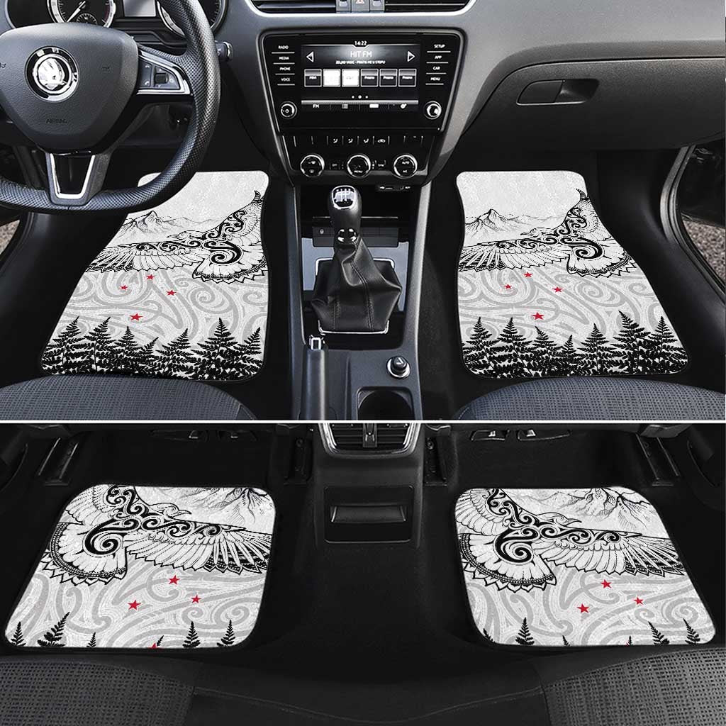 New Zealand Kea Bird Car Mats Maori Tattoo and Silver Fern White Color LT03 Set 4pcs White - Polynesian Pride