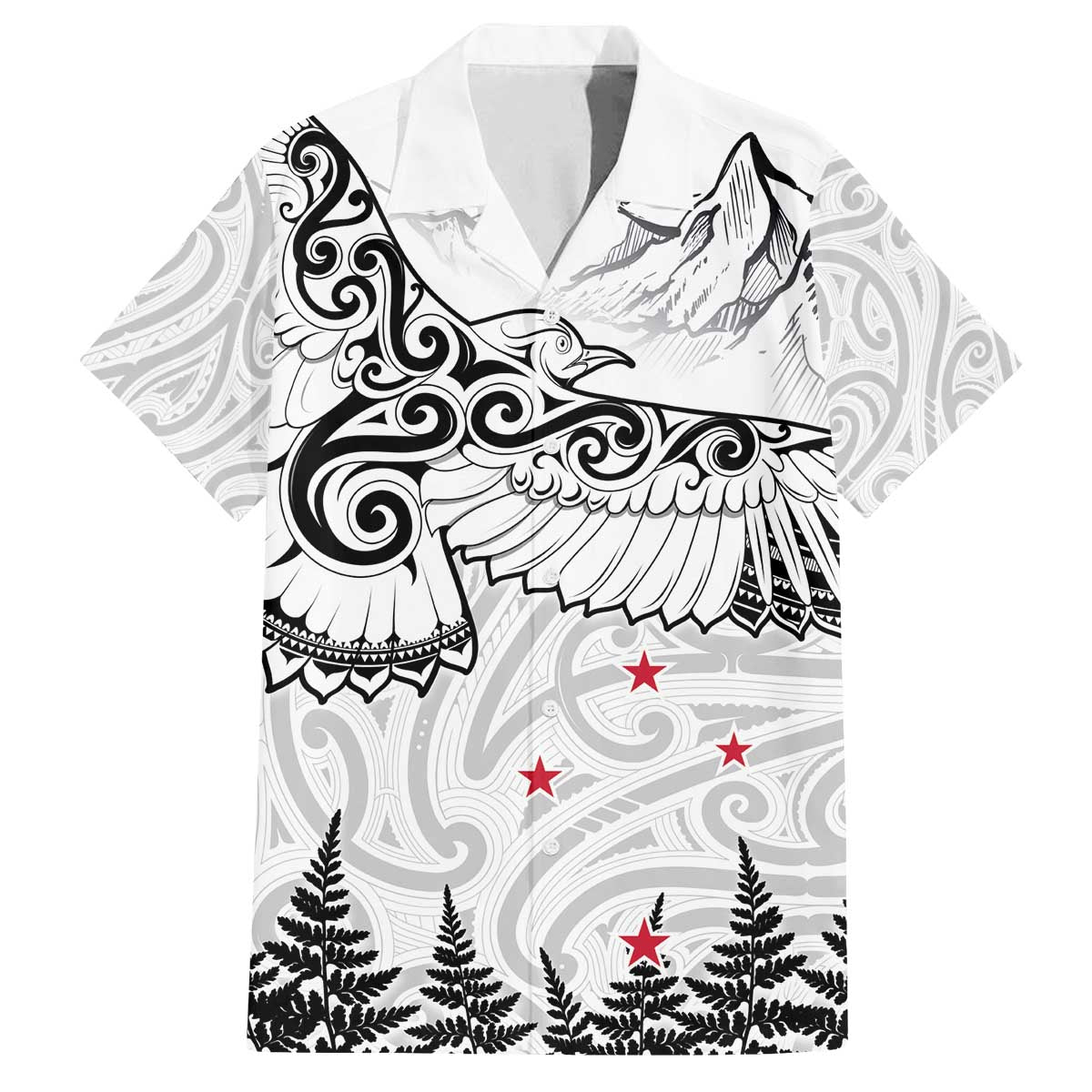 New Zealand Kea Bird Family Matching Off Shoulder Short Dress and Hawaiian Shirt Maori Tattoo and Silver Fern White Color LT03 Dad's Shirt - Short Sleeve White - Polynesian Pride