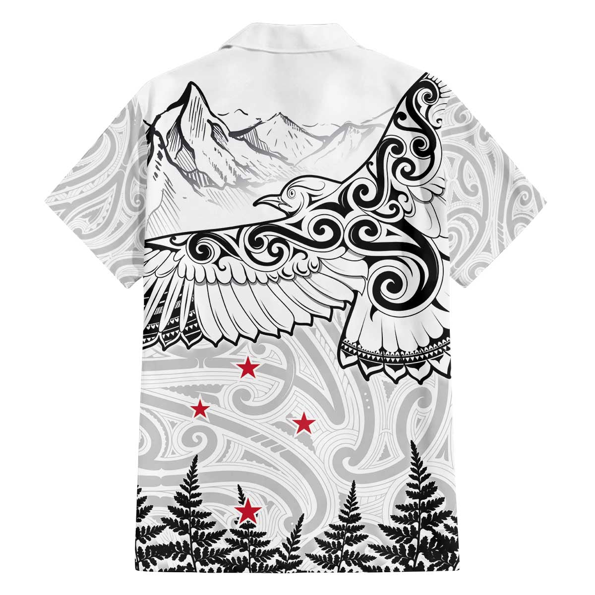 New Zealand Kea Bird Family Matching Off Shoulder Short Dress and Hawaiian Shirt Maori Tattoo and Silver Fern White Color LT03 - Polynesian Pride